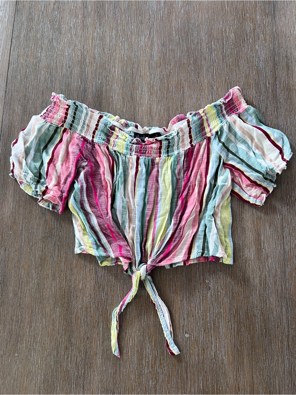 Derek Heart Multicolor Striped Tie-Front Crop Top - Pink, Green, Yellow, White